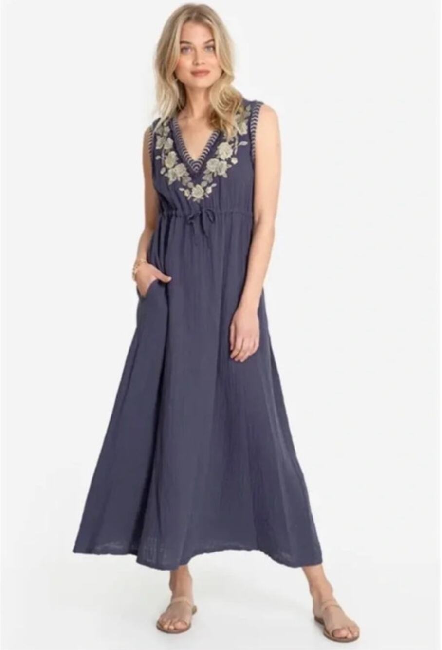 Johhny Was Amapola Gauze Maxi Dress size XL in Dusty Blue
